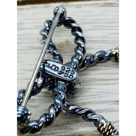 Tiffany & Co Sterling Silver 925 18K 750 Twisted Rope Bow Brooch - Picture 7 of 8